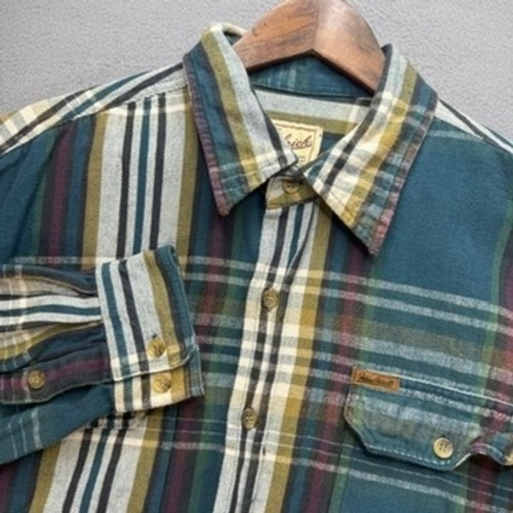 Woolrich Flannel Shirt Plaid Long Sleeve Button Up Regular Fit 2XL Green Outdoor